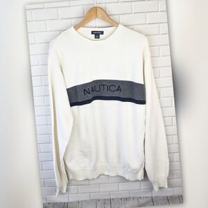 Nautica Grey Blue Cream Sweater Men's Extra Large XL